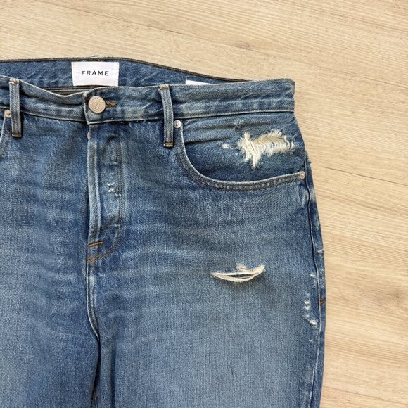 Frame Blue Denim Ankle Crop Distressed Button Fly 33 - Picture 5 of 10